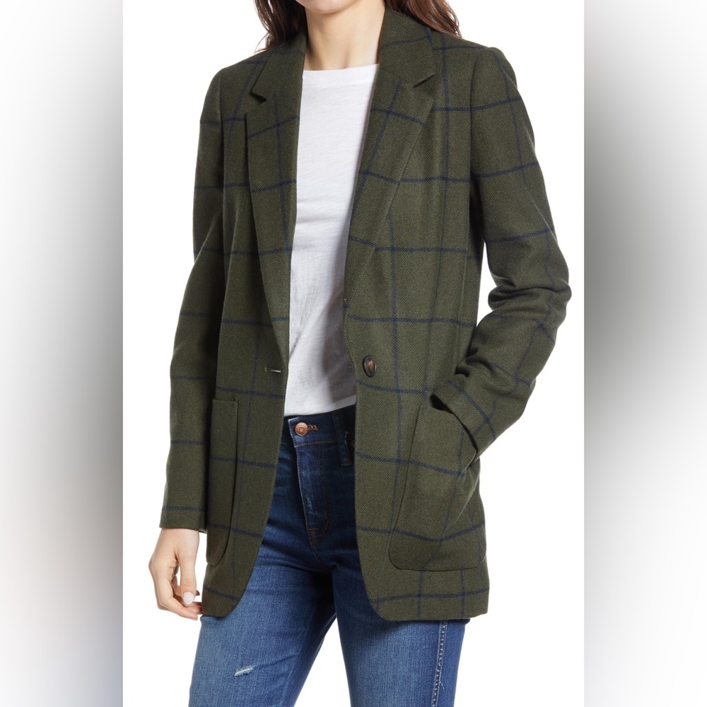 Madewell Women's Green Larsen Windowpane Blazer